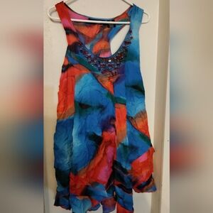 Denim 24/7 Sz 22W 3X Blue Red Sleeveless Beaded Tank Top